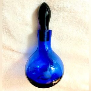 Vintage Handblown Cobalt Blue Glass Bottle with Stopper – Great Condition